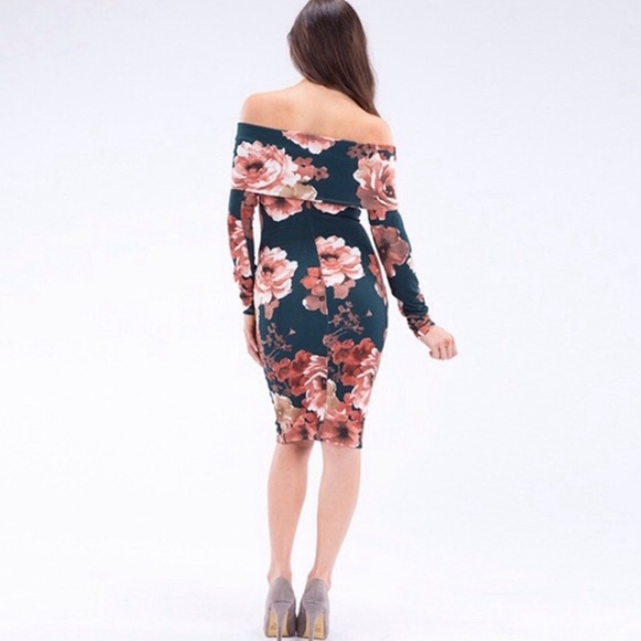 🆕Sexy floral off the shoulder long slv fall midi - Picture 4 of 4
